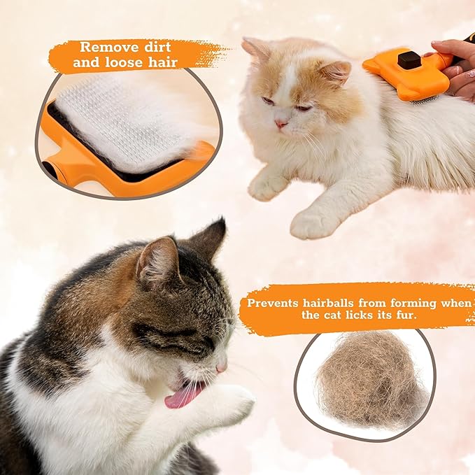 Cat Brush with One-Click Release – This versatile dog brush for shedding and massaging is the perfect pet grooming tool for indoor cats and dogs, suitable for pets of all hair types.