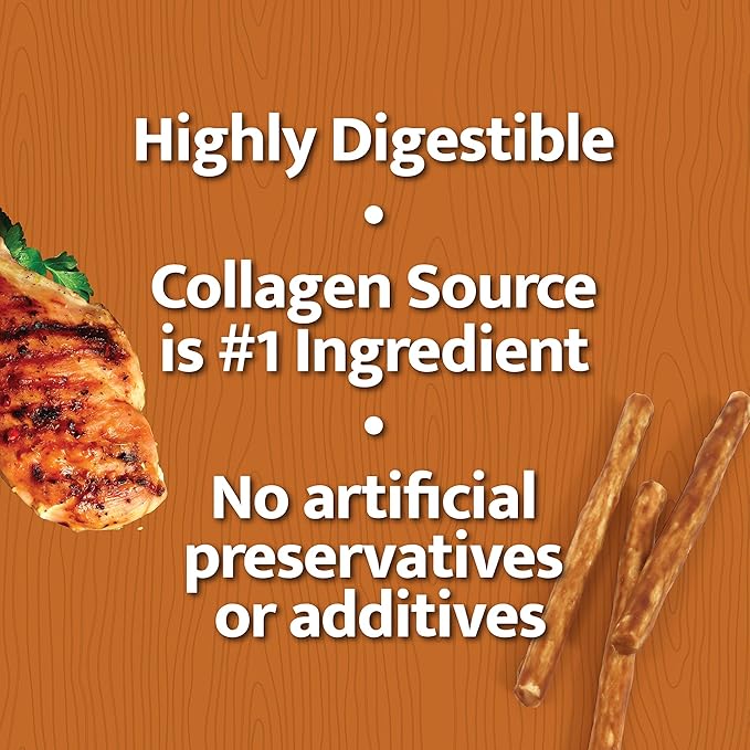Collagen Chews for Dogs, Real Chicken, Dog Chews Long Lasting, Rawhide Free -15 Pack Collagen Sticks for Large, Medium, and Small Dogs