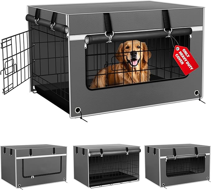 Dog Crate Cover 42 Inch Insulated Tear-Resistant – Heavy-Duty & Breathable Dog Kennel Cover Indoor/Outdoor Use, Seamless Fit Most Wire Crates, Gray(Cover Only)