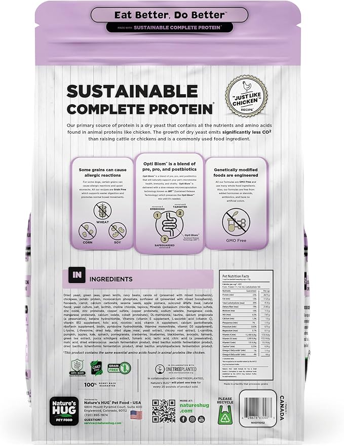 Nature's HUG Dry Dog Food, for Adult-Toy & Small Breeds, 5 lb. Bag, Chicken Flavor Plant-Based Protein Vegetarian Kibble, Grain-Free, Allergen-Free, Complete Protein & Balanced Nutrition