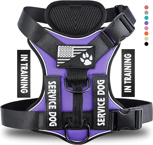 Demigreat Service Dog Harness, Reflective Dog Vest Harness with 5 PCS Patches, Adjustable Soft Oxford Pet Harness, Inner Layer Mesh, Easy to Control for Dogs