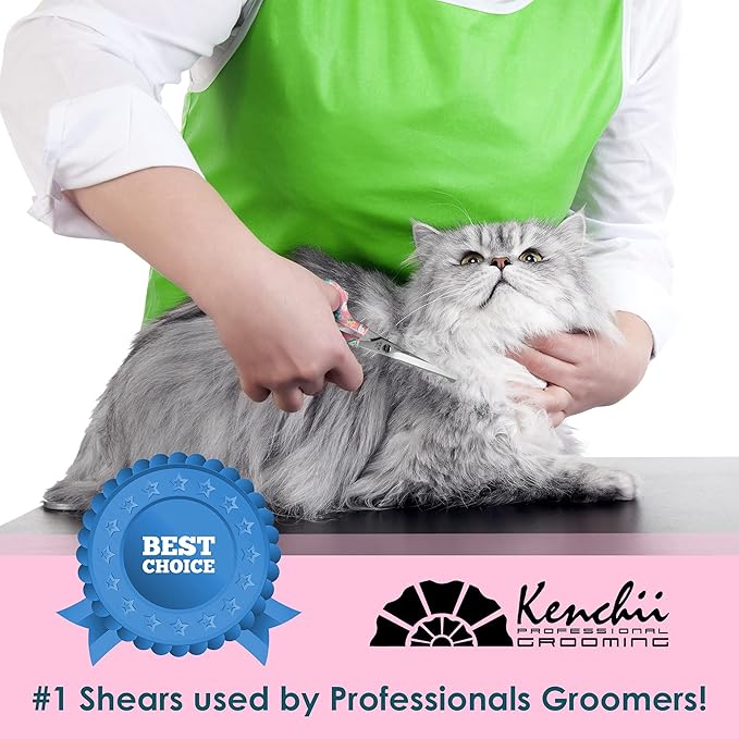 Kenchii Happy Kitty Ball Tip Shears Trimming Scissors for Cats | Pet Grooming Kitten Essentials | Stainless Steel Grooming Scissors for Cats | Safety Blunt Tip Scissors and Cat Grooming Tools | 5.5 In