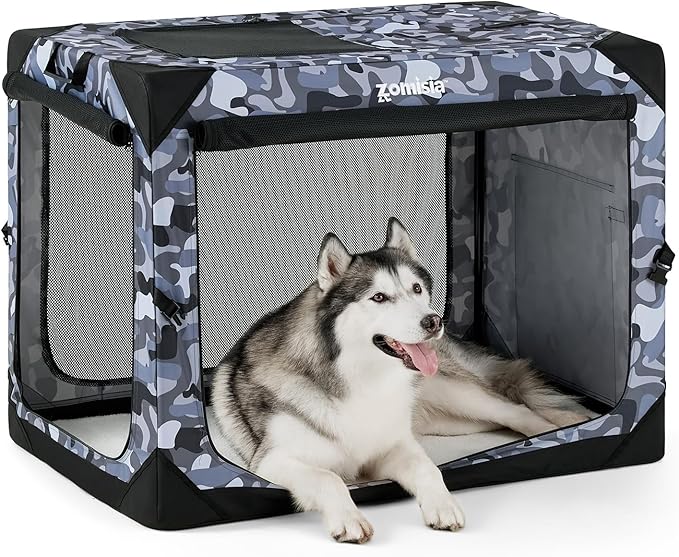 Collapsible Dog Crate for Large Dogs - 42 Inch Dog Travel Crate Portable with Breathable Mesh Windows, Soft Sided Dog Kennel Foldable for Indoor and Outdoor, Camo