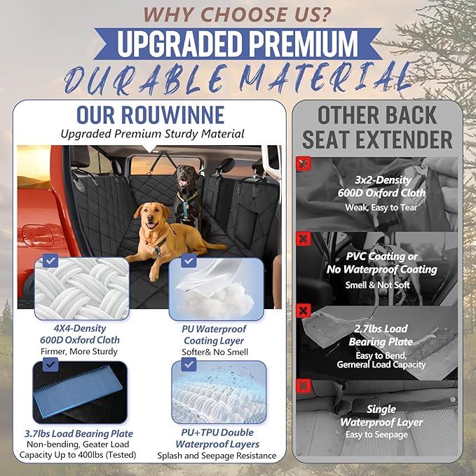 Back Seat Extender for Dogs Truck-Large Space, Truck Dog Seat Cover Back Seat Hard Bottom Holds 400lbs, Sturdy Pet Seat Covers for Trucks, Waterproof Backseat Dog Hammock for Truck
