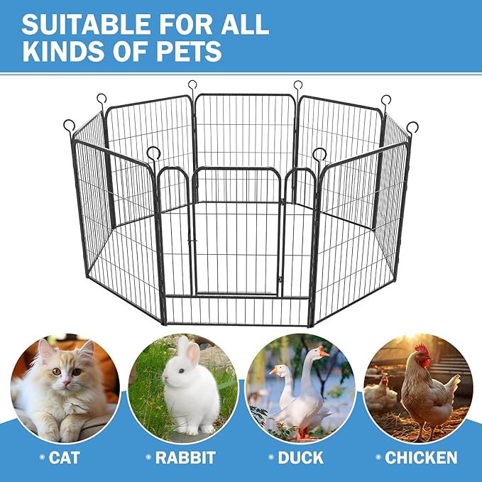 Dog Playpen 8 Panels 32'' Height Heavy Duty Dog Fence with Doors Outdoor Exercise Dog Fence for Large/Medium/Small Dogs Pets Playpen for RV, Camper, Yard