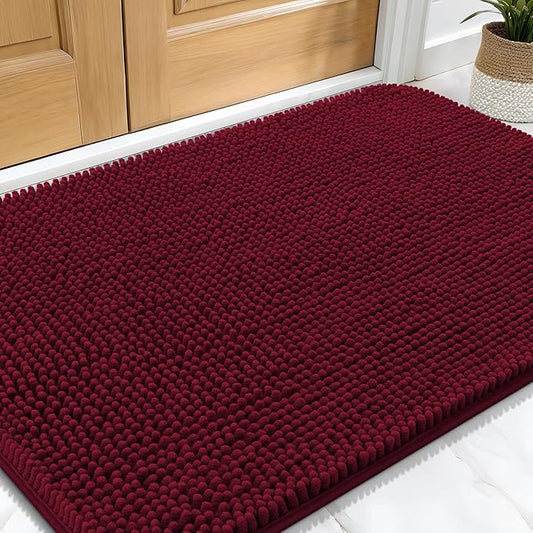 OLANLY Dog Door Mat for Muddy Paws 30x20, Absorbs Moisture and Dirt, Absorbent Non-Slip Washable Mat, Quick Dry Chenille, Mud Mat for Dogs, Entry Indoor Door Mat for Inside Floor, Burgundy