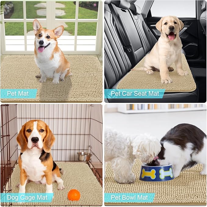 OLANLY Dog Door Mat for Muddy Paws 59x35, Absorbs Moisture and Dirt, Absorbent Non-Slip Washable Mat, Quick Dry Chenille, Mud Mat for Dogs, Entry Indoor Door Mat for Inside Floor, Beige