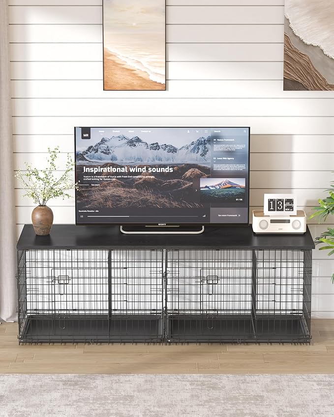 Piskyet Dog Crate Topper Wood Countertop for 48 42 36 30 24 inch Dog Cage, Dog Crate Cover,Dog Kennel Topper(Crate Not Include) (Black, for 24 Inch Crate)