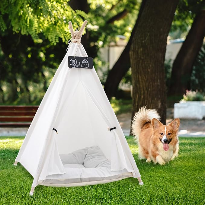 Pet Teepee Tent for Large Dogs with Thick Cushion/Bed, Portable Dog House, Puppy Teepee for Cats Dogs Rabbits (Large Size)