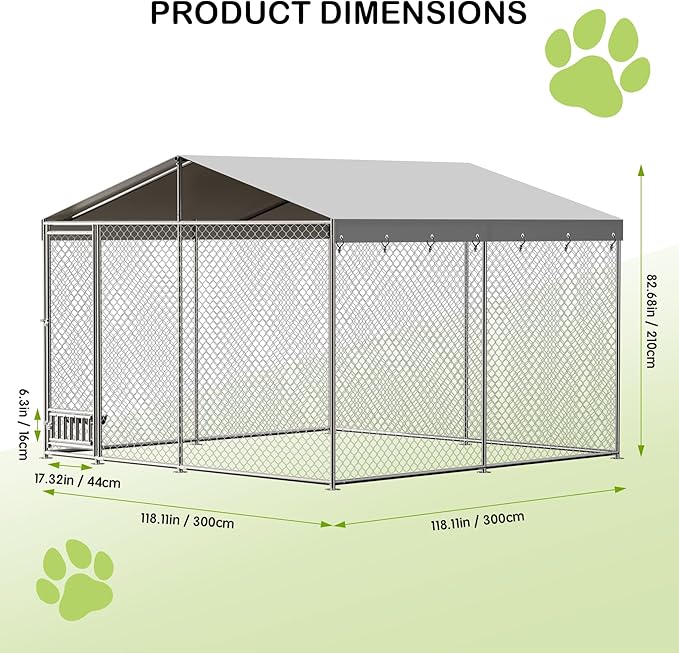 Dog Kennel Outdoor with Waterproof Canopy, Large Dog House with Feeding Doors, Large Dog Kennel Outdoor for Garden Backyard Courtyard（10×10×7FT）
