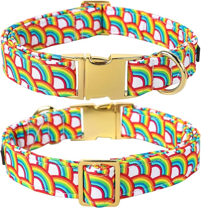 Lionet Paws Rainbow Dog Collar with Sailor Bow, Soft and Comfortable Adjustable LGBT Pride Collar for X-Large Dogs, Neck 16-26 inches