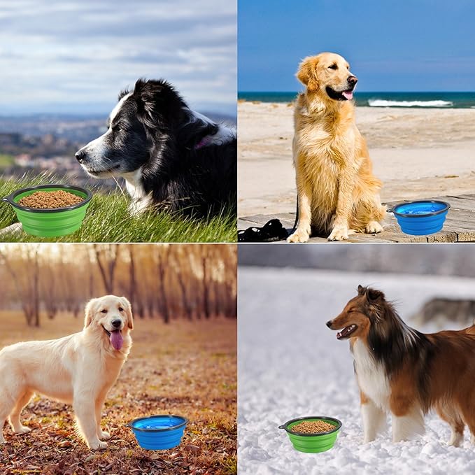 2-Pack Extra Large Size Collapsible Dog Bowl, Foldable Expandable Cup Dish for Pet Cat Food Water Feeding Portable Travel Bowl Blue and Green