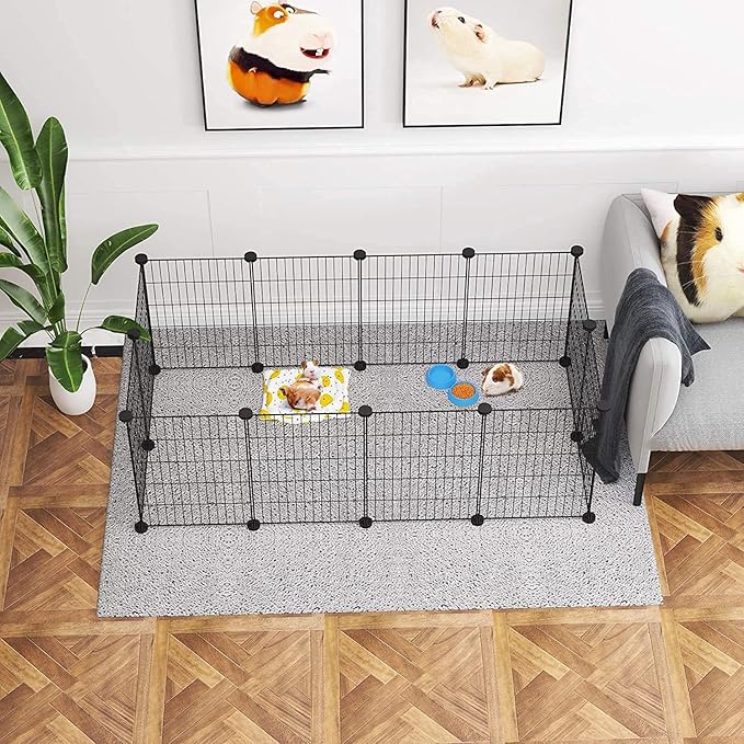 C&AHOME Pet Playpen, Small Animals Supplies, 12 Panels Exercise Playpens Cage, C Grids Portable Yard Fence Indoor, Ideal for Guinea Pigs, Puppy Pet Products, DIY Metal Playpens, 12" × 15" Black