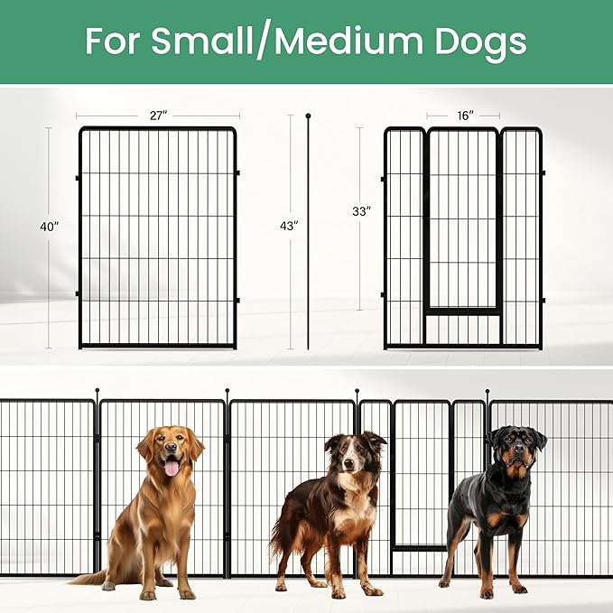 Dog Playpen 40 Inch 8 Panels, Heavy Duty Metal Pet Playpen Indoor Outdoor for Camping, Yard, RV, Garden Fence, Privacy Patio, Black