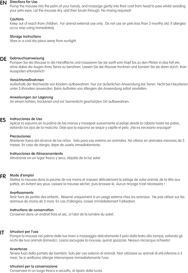 Dry Wash Shampoo for Pets – Soothing & Deodorizing, Natural Ingredients, Quick Drying & No Rinsing Required (Coconut & Oat)