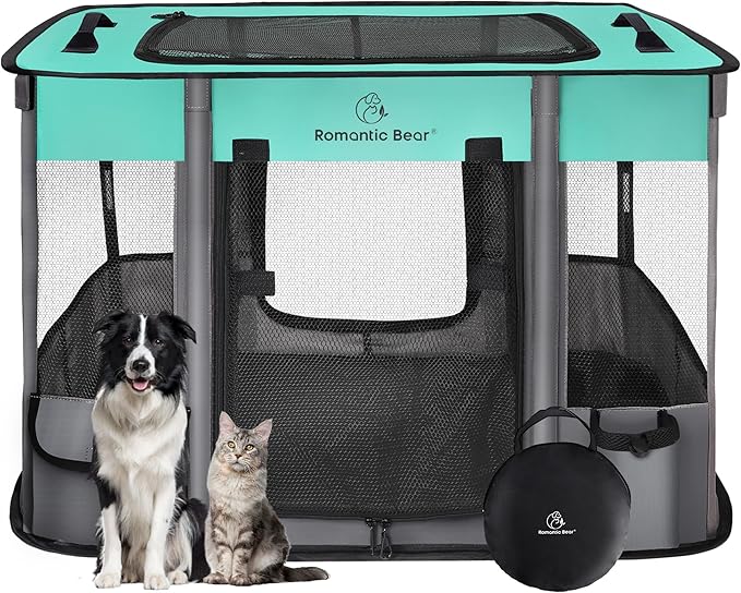 Dog Playpen,Pet Playpen,Foldable Dog Cat Playpens,Portable Exercise Kennel Tent Crate,Water-Resistant Breathable Shade Cover, Indoor Outdoor Travel Camping Use for Small Animals with Carrying Case(M)