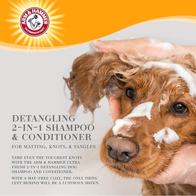 Arm & Hammer Ultra Fresh 2-in-1 Detangling Shampoo and Conditioner, Cucumber & Pear Scent - Dog Wash with Coconut Oil, Baking Soda for Odor Control, Pet Grooming Supplies, 16 Fl Oz