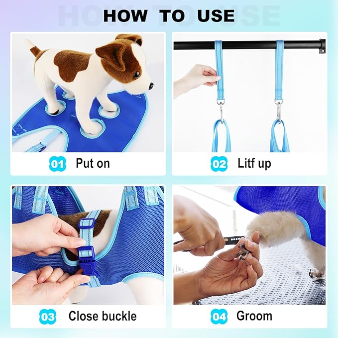 Dog Grooming Hammock - Dog Hanging Harness Holder, Cat Hanger Sling Restraint Bag for Nail Trimming/Clipping with Nail Clipper& Nail File (M, Blue)
