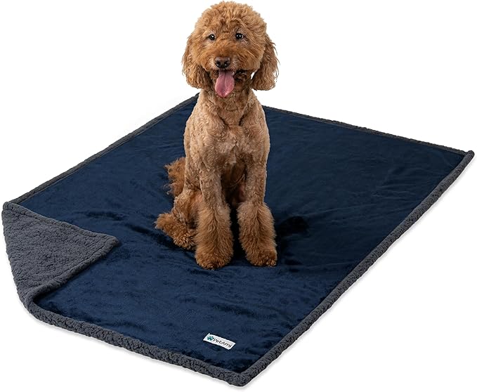 PetAmi Waterproof Dog Blanket for Bed, XL Dog Pet Blanket Couch Cover Protection, Sherpa Fleece Leakproof Bed Blanket for Crate Kennel Sofa Furniture Protector, Reversible Soft Plush 80x60 Navy Gray