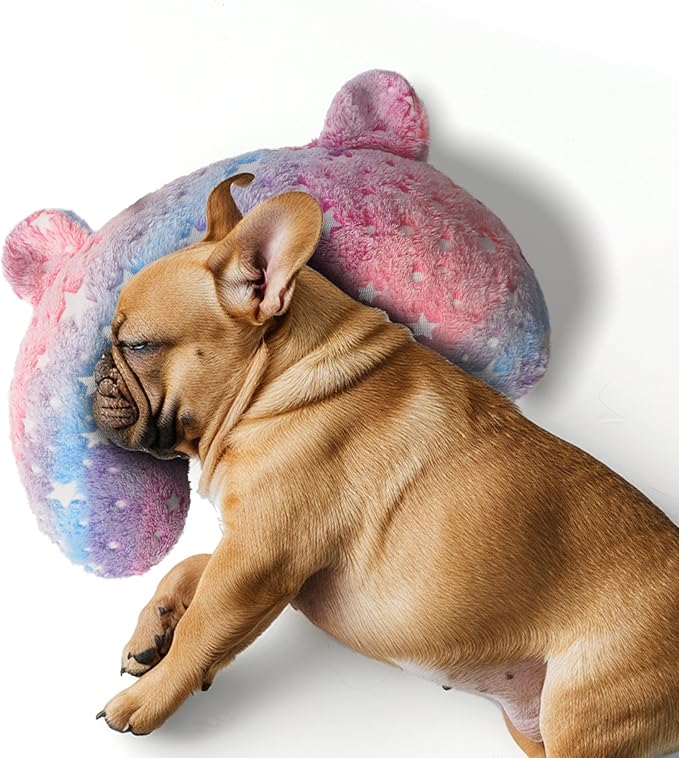 Dog Pillows for Medium Dogs, Glow in The Dark Soft Dog Neck Pillow, U-Shaped Pillow for Cat and Dog, Machine Washable Dog Toy & Dog Birthday Gift (Glow Pink, M)