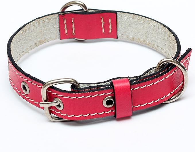 Premium Leather Collars with Stainless Steel Buckles (9"-12", Pink)