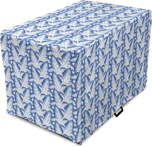 Lunarable Traditional Dog Crate Cover, Blue Leaves Ornate Folkloric Design Ethnic Motifs of Asia Print, Easy to Use Pet Kennel Cover for Cats & Medium Dogs, 30 Inch, Cobalt Blue and White