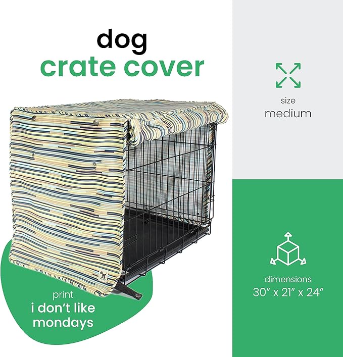 Molly Mutt I Don't Like Mondays Dog Crate Cover, 100% Cotton Canvas Cover with 2 Roll-Up Panels, Ideal for Dog or Cat Crate, Durable, Washable, and Free of Harmful Chemicals, 30" x 21" x 24"