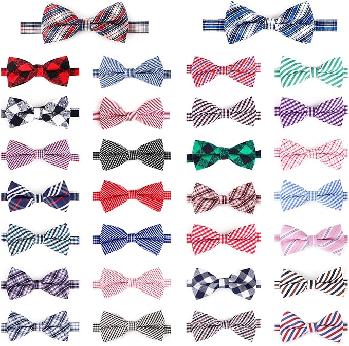 Segarty Dog Bow Tie, 30 PCS Bowties Dog Collar Cat Collar Bulk Holiday Grooming Bows for Pet Puppy Photography Festival Party Neck Wear Gift, Plaid and Cute Patterned