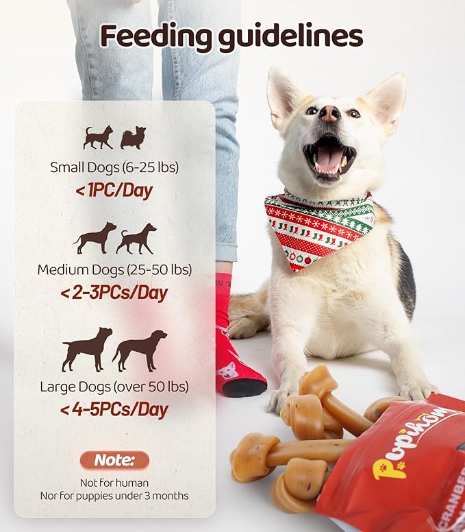 Large 6.5" Cranberry and Seaweed Chewy Bones Dog Treats,16OZ Rawhide Free Dog Treats 6 Packs Dog Chewy Treats for Aggressive Chewers Medium and Large Dogs