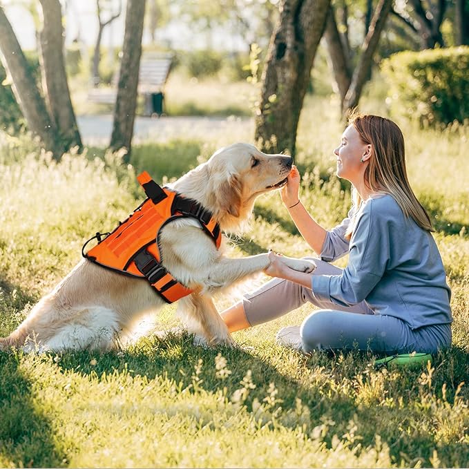 WINGOIN Orange Tactical Dog Harness Vest for Large Dogs No Pull Adjustable Reflective Military Pet Harness with Handle for Golden Retriever, Doberman Pinscher, Rottweiler, Great Dane Service Dog (XL)