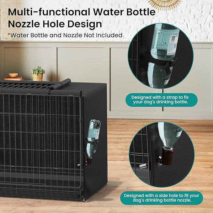 Dog Crate Cover - Privacy Kennel Cover Fits 42 inch Double Door Wire Crate, Heavy Duty 600D Oxford Fabric Dog Cage Cover with Top Window and Drinking Hole Design, Black, (Cover only)