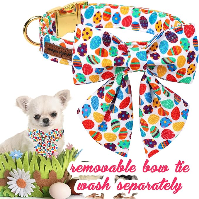 Unique style paws Easter Day Dog Collar with Bow Colorful Egg Rabbit Dog Collar Bowtie Bowtie Collar for Large Medium Small Dogs
