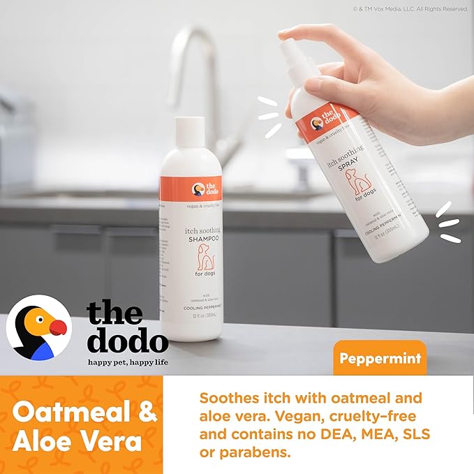 The Dodo Itch Relieving Shampoo & Spray Twin Pack for Dogs; 12oz Itch Relief Dog Shampoo + 12oz Itchy Dog Spray with Lavender and Chamomile; Vegan, Cruelty-Free, No DEA, MEA, SLS or Parabens