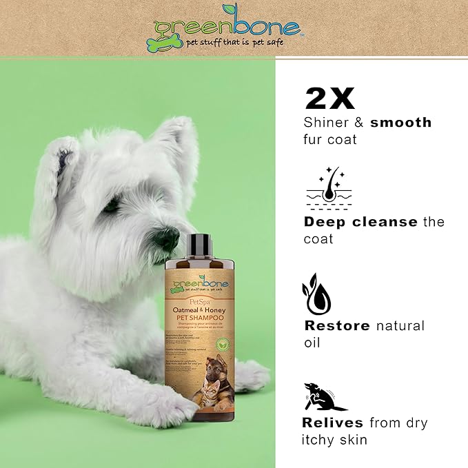 Pet Spa Oatmeal & Honey Dog Shampoo - Calming, Soothing, Gentle Grooming Solution, 33 fl oz, Safe & Natural Formula