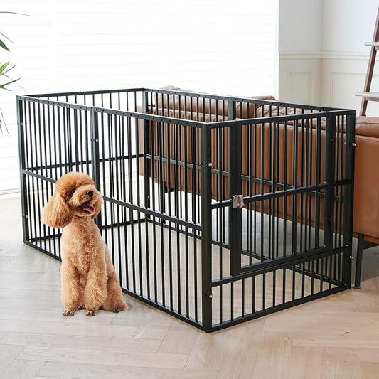 Dog Playpen - 32" Height Dog Pen, Heavy Duty Puppy Pen with Door, Safe & Sturdy, Easy Assemble for Indoor/Outdoor Pet Playpen (6 Panels with Door, Black)