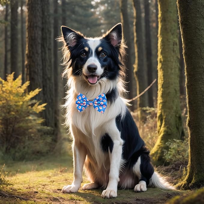 Paw Print Dog Bow Ties Bulk 30 Pcs Adjustable Dogs Bowties for Large Dogs Bow Ties Pet Party Grooming L