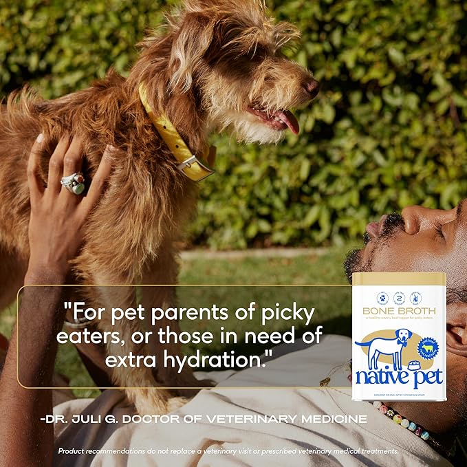 Native Pet Bone Broth for Dogs & Cats – Dog Bone Broth Powder - Dog Food Topper for Picky Eaters – Cat Broth & Dog Broth - Puppy Dog Gravy Topper for Dry Food – Beef Broth for Dogs & Cats – 9.5 oz