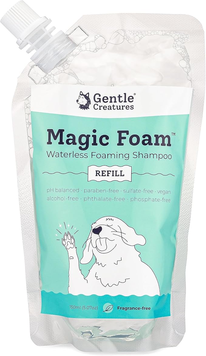 GENTLE CREATURES Magic Foam - Refill - Sulfate-Free, Waterless Shampoo Paw Cleaner for Dogs, Cats, Pets - Dry Shampoo, Foot Cleaner Brush - with Orange, Odor Control Wash - Good for Puppy