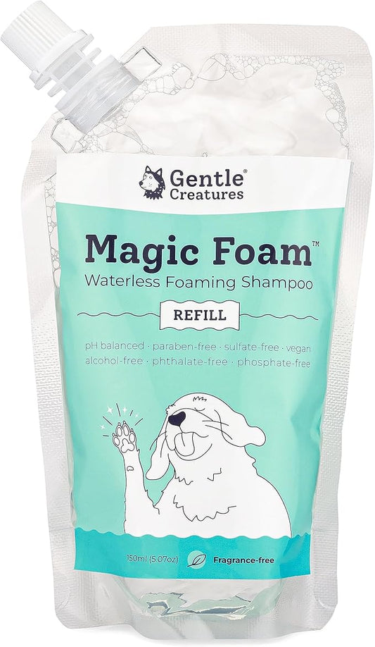 GENTLE CREATURES Magic Foam - Refill - Sulfate-Free, Waterless Shampoo Paw Cleaner for Dogs, Cats, Pets - Dry Shampoo, Foot Cleaner Brush - with Orange, Odor Control Wash - Good for Puppy