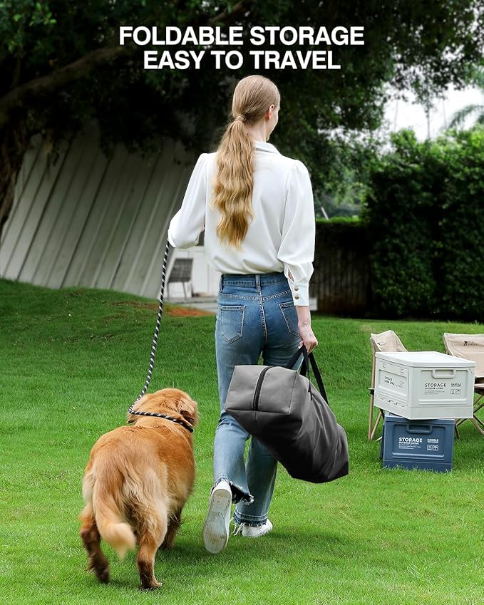 42-Inch Collapsible Travel Dog Crate, Portable 4-Door Soft Kennel for Medium to Large Dogs, Chew-Proof Mesh Windows, Indoor/Outdoor Use, Foldable, with Storage Bag (Grey)