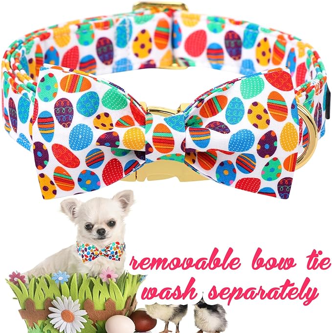 Unique Style Paws Easter Day Dog Collar with Bow Colorful Egg Rabbit Dog Collar Bowtie Bowtie Collar for Large Medium Small Dogs