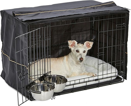 Midwest Homes for Pets 1530DD-KIT 2 Door iCrate Pet Bed, Cover & 2 Bowls, 30" Kit/Medium Dog Breed