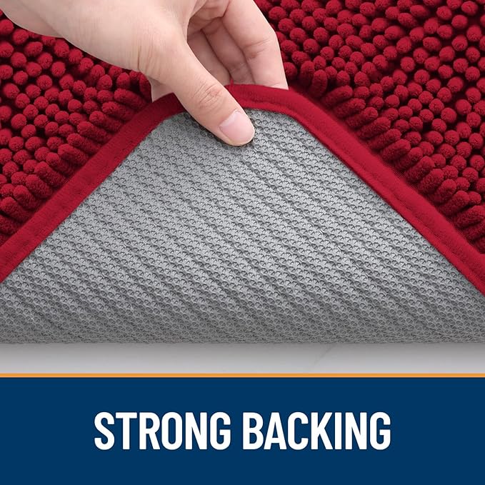 OLANLY Dog Door Mat for Muddy Paws 24x16, Absorbs Moisture and Dirt, Absorbent Non-Slip Washable Mat, Quick Dry Chenille, Mud Mat for Dogs, Entry Indoor Door Mat for Inside Floor, Red