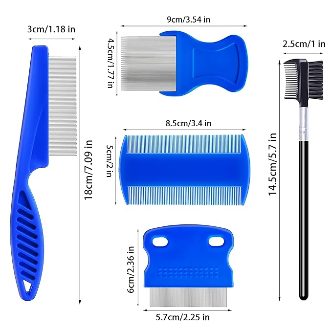 5 Pack Flea Lice Comb,Stainless Steel Dog Cat Grooming Combs With Rounded Teeth,Double-Sided Tear Stain Remover,Dematting Comb For Dogs Cats Ideal For All Types Of Small, Medium, Large Pets