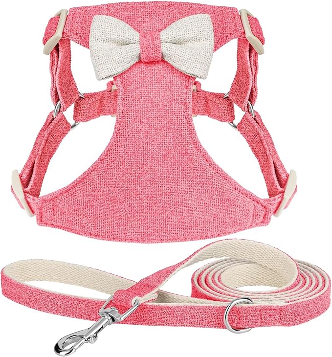 Beirui Small Dog Harness and Leash Set, Soft Lightweight Puppy Harness, Adjustable Bow Tie Puppy Harness for Small Dogs (Pink, S)