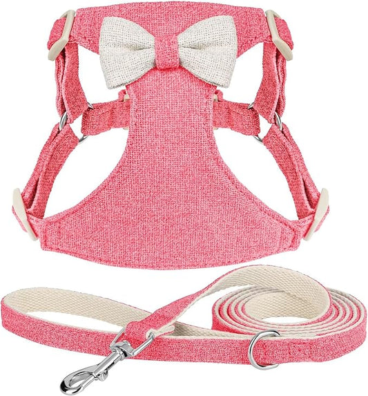 Beirui Small Dog Harness and Leash Set, Soft Lightweight Puppy Harness, Adjustable Bow Tie Puppy Harness for Medium Dogs (Pink, M)