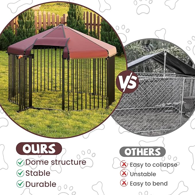 Octagon Outdoor Dog Kennel with Roof, Large Dog Kennel Outside with Metal Gate, Outdoor Dog Playpen with Secure Lock for Backyard (4.9x4.9x3.6FT)