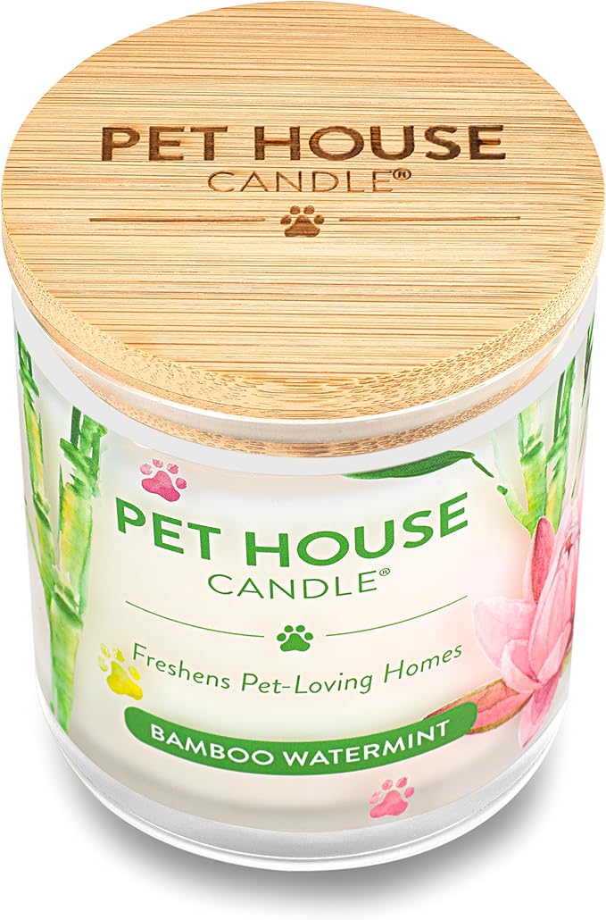 One Fur All Pet House Candle 2 Pack - Plant-Based/Soy Candle - Clean Burning Scented Candles, Long Lasting Pet Odor Candle for Home - Bamboo Watermint, Med Sea