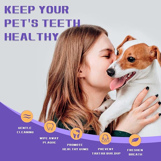 55 Counts PET Teeth Cleaning Wipes for Dogs & Cats,Dog Dental Wipes for Reducing Plaque & Tartar, Gentle Dental and Gum Care Finger Pet Wipes (55PCS-Teeth Cleaning Wipes)