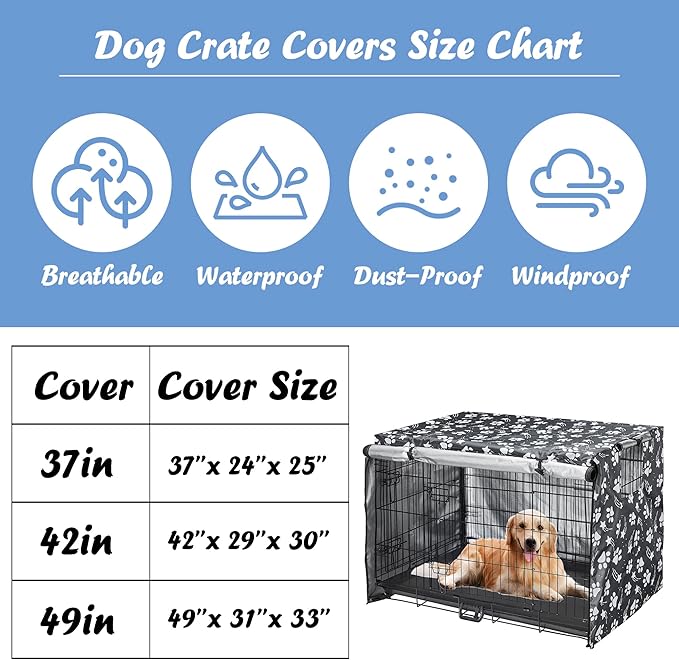 Dog Crate Cover 37 inch - Double Door, Dog Kennel Indoor, Waterproof Dog Kennel Cover with Air Vent Window, for Indoor/Outdoor Most Wire Dog Crate(Grey)